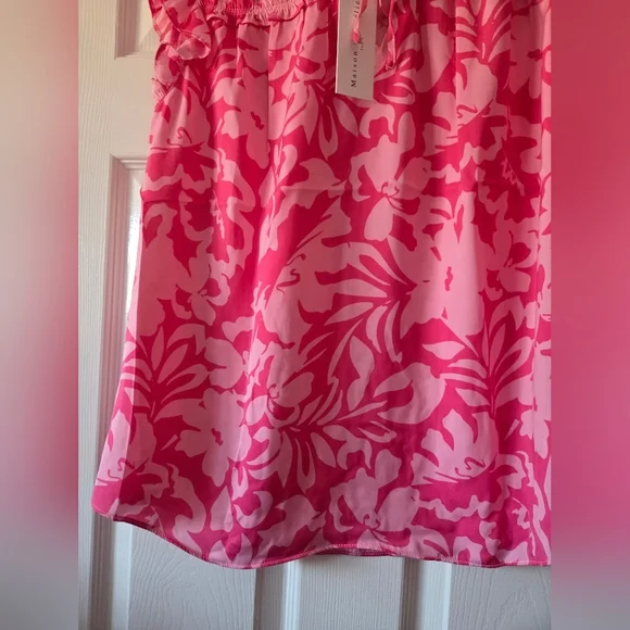 Vibrant Pink Floral Ruffle Blouse Size L By Maison D'Amelie NWT - Picture 3 of 6